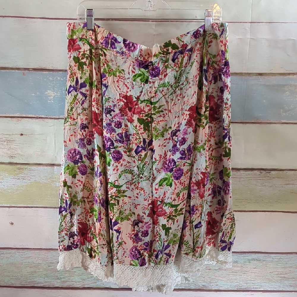 Boca Bay Floral Print Women's Cotton Skirt with Lace Hem